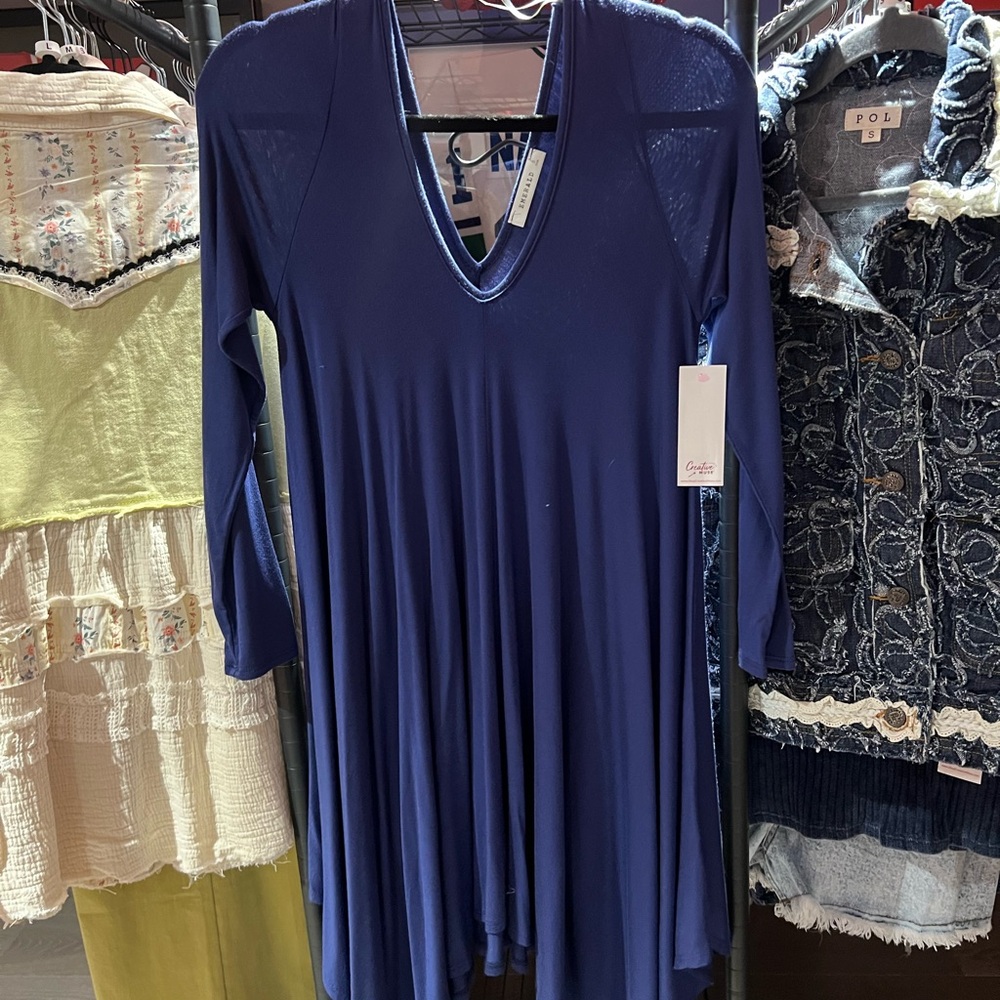 Emerald Indigo Deep-V Drape Tunic Dress